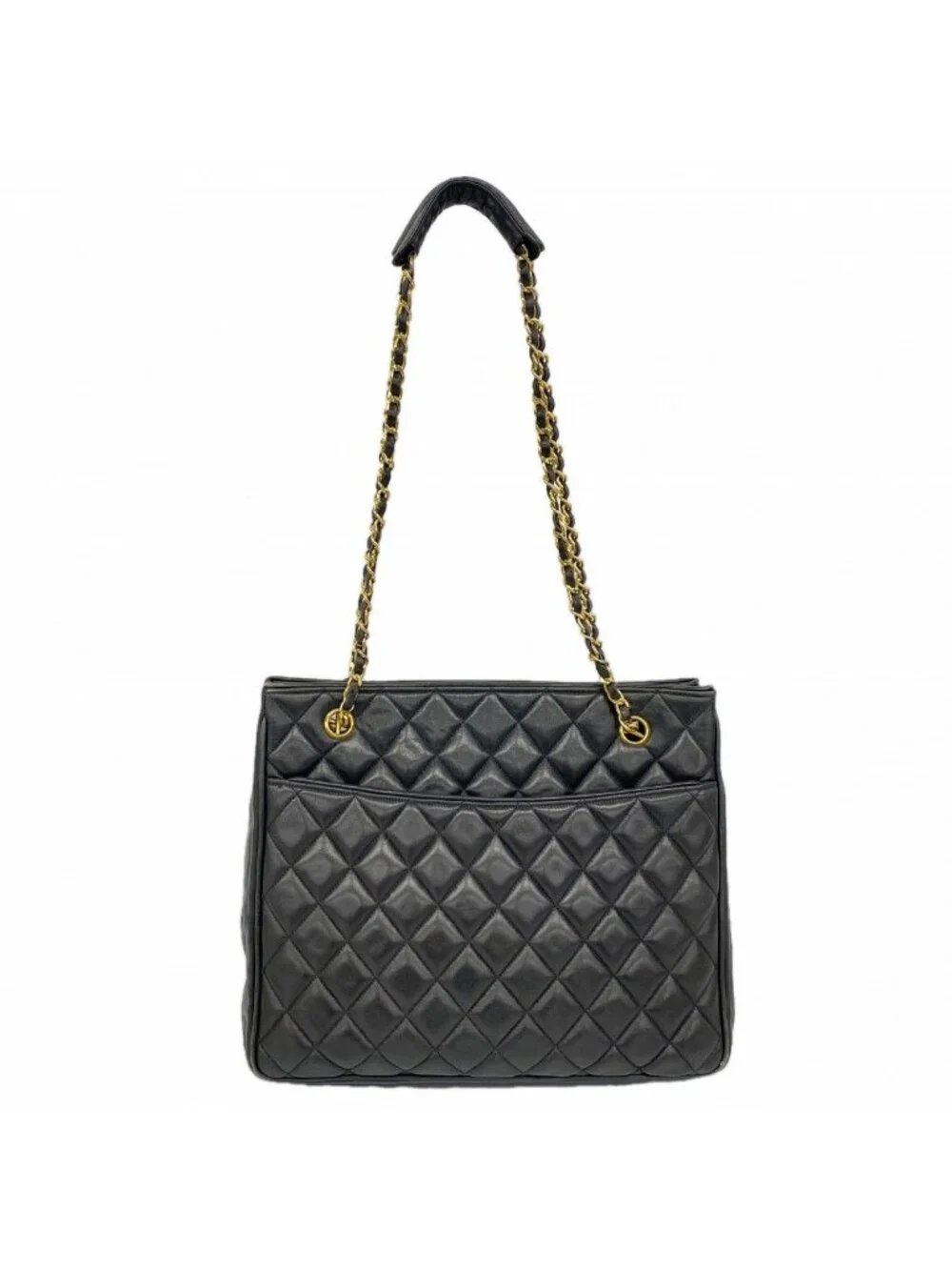 Chanel Shoulder Bag Quilted Lambskin Black Gold
